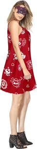 La Leela Halloween Women's Sundress Scary Cute Cross Skull Print Red