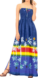 LA LEELA Long Maxi Hawaiian Palm Tree Print Tube Dress Halter Neck For Women Beach Vacation Outfit Ladies