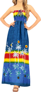LA LEELA Long Maxi Hawaiian Palm Tree Print Tube Dress For Women Halter Neck Beach Vacation Outfit Ladies Casual Beachwear