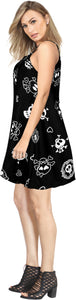 La Leela Halloween Women's Sundress Scary Cute Cross Skull Print Black