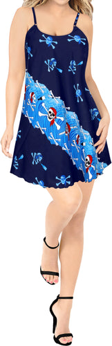 LA LEELA-Women'- Beach-Dress-Summer-Swing-Dress-Halloween-Costume-Pairates-printed-Blue_Y895