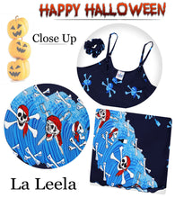 Load image into Gallery viewer, LA LEELA-Women&#39;- Beach-Dress-Summer-Swing-Dress-Halloween-Costume-Pairates-printed-Blue_Y895