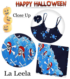LA LEELA-Women'- Beach-Dress-Summer-Swing-Dress-Halloween-Costume-Pairates-printed-Blue_Y895