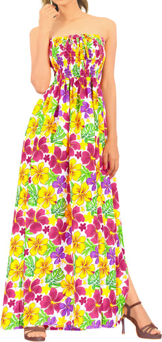 LA LEELA Long Maxi Vibrant Floral Print Tube Dress For Women Pool Beach Cruise Party Outfit Ladies Summerdress