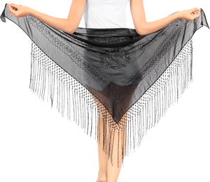 La Leela Women's Hawaiian Bikini Beach Wrap Sheer Sarong Swimming Bathing suit Beachwear Swim Dress Pareo Cover up Long 78"X42"  Black 912103