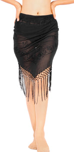 La Leela Women's Hawaiian Bikini Beach Wrap Sheer Sarong Swimming Bathing suit Beachwear Swim Dress Pareo Cover up Long 78"X42"  Black 912107