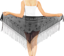 Load image into Gallery viewer, La Leela Women&#39;s Hawaiian Bikini Beach Wrap Sheer Sarong Swimming Bathing suit Beachwear Swim Dress Pareo Cover up Long 78&quot;X42&quot;  Black 912107