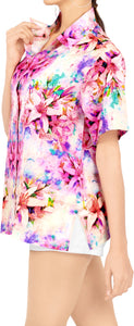 Pink Tropical Floral Printed Casual Shirt For Women