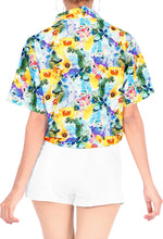 Load image into Gallery viewer, La Leela Women&#39;s Christmas Flowers Aloha Relaxed fit Beach Hawaiian Tropical Beach  Short Sleeve Blouse Printed Shirt Yellow Violet