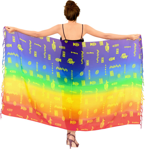 LA LEELA Women's Swimwear Sarong Wrap Maxi Swim Bottom Fish Multicolor