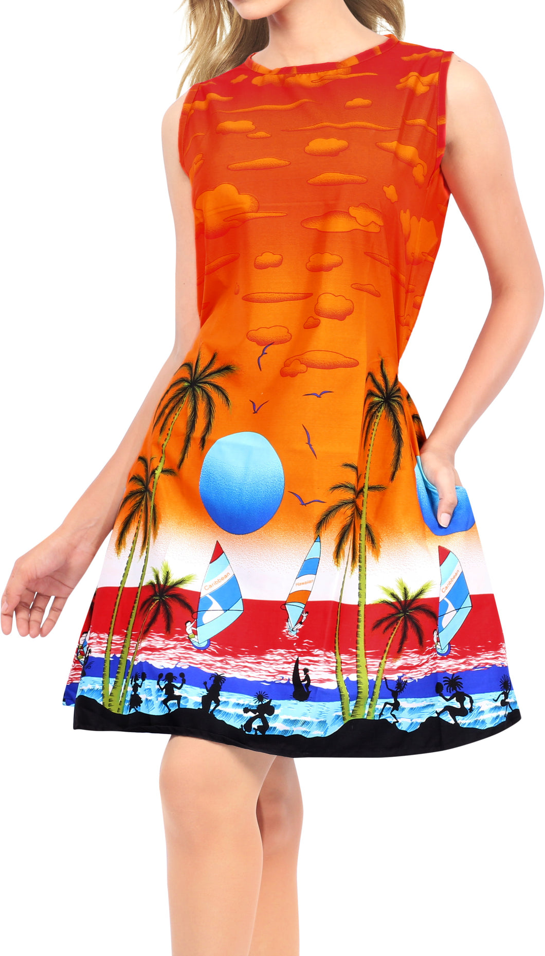 LA LEELA Women's Kaftan Swimwear Beach Cover Up Swimsuit US 4 [S] Orange_U801