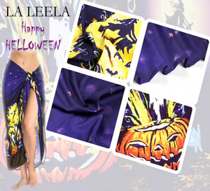 LA LEELA Rayon Women's Beach Wrap Sarong Cover Ups Swimsuit Tie Skirt Scary Halloween Navy Blue_Y893
