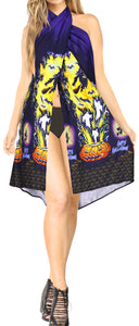 LA LEELA Rayon Women's Beach Wrap Sarong Cover Ups Swimsuit Tie Skirt Scary Halloween Navy Blue_Y893