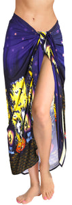 LA LEELA Rayon Women's Beach Wrap Sarong Cover Ups Swimsuit Tie Skirt Scary Halloween Navy Blue_Y893