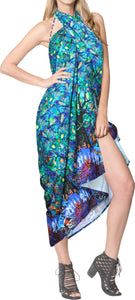 LA LEELA Rayon Women's Beach Wrap Sarong Cover Ups Swimsuit Tie Skirt Scary Halloween Bright Blue_Y894