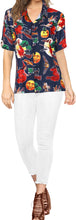 Load image into Gallery viewer, LA-LEELA-Women-Witch-Pumpkin-Scary-Hawaiian-Shirt-Halloween-Costume-Skull-Shirt-Navy Blue_AA237