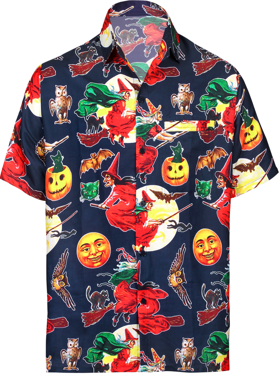 LA-LEELA-Men's-Camp-Hawaiian-Scary-Halloween-Party-Costume-Pumpkin-Witch-Shirt-Navy Blue_AA242