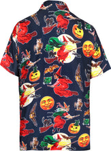 Load image into Gallery viewer, LA-LEELA-Men&#39;s-Camp-Hawaiian-Scary-Halloween-Party-Costume-Pumpkin-Witch-Shirt-Navy Blue_AA242