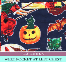 Load image into Gallery viewer, LA-LEELA-Men&#39;s-Camp-Hawaiian-Scary-Halloween-Party-Costume-Pumpkin-Witch-Shirt-Navy Blue_AA242