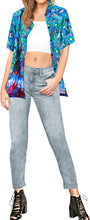 Load image into Gallery viewer, LA-LEELA-Women-Witch-Pumpkin-Scary-Hawaiian-Shirt-Halloween-Costume-Skull-Shirt-Blue_AA240