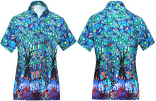 Load image into Gallery viewer, LA-LEELA-Women-Witch-Pumpkin-Scary-Hawaiian-Shirt-Halloween-Costume-Skull-Shirt-Blue_AA240