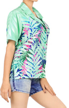 Load image into Gallery viewer, La Leela Women&#39;s Coastal Fern Hawaiian Aloha Tropical Beach  Short Sleeve Relaxed Fit Blouse Printed Shirt Green