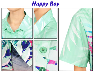 La Leela Women's Coastal Fern Hawaiian Aloha Tropical Beach  Short Sleeve Relaxed Fit Blouse Printed Shirt Green