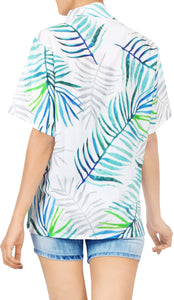 La Leela Women's Coastal Fern Hawaiian Aloha Tropical Beach  Short Sleeve Relaxed Fit Blouse Printed Shirt Multi-Color