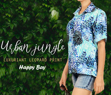 Load image into Gallery viewer, La Leela Women&#39;s Animal Print Hawaiian Aloha Tropical Beach  Short Sleeve Relaxed Fit Blouse Printed Shirt Blue