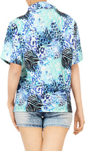 Load image into Gallery viewer, La Leela Women&#39;s Animal Print Hawaiian Aloha Tropical Beach  Short Sleeve Relaxed Fit Blouse Printed Shirt Blue