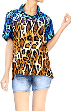 Load image into Gallery viewer, la-leela-womens-animal-print-hawaiian-aloha-tropical-beach--short-sleeve-relaxed-fit-blouse-printed-shirt-multi-color