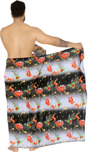 LA LEELA Mens Christmas Santa Claus Boho Sarong Lava Lava Cover Up Beach Wrap Towel 78"x42" Black_Y903