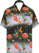 Load image into Gallery viewer, La Leela  Men&#39;s 3D HD Santa Claus Christmas Button Up Short Sleeve Hawaiian Shirt Black_AA323