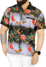 Load image into Gallery viewer, La Leela  Men&#39;s 3D HD Santa Claus Christmas Button Up Short Sleeve Hawaiian Shirt Black_AA323