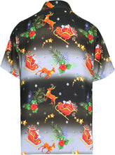 Load image into Gallery viewer, La Leela  Men&#39;s 3D HD Santa Claus Christmas Button Up Short Sleeve Hawaiian Shirt Black_AA323