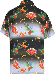 La Leela  Men's 3D HD Santa Claus Christmas Button Up Short Sleeve Hawaiian Shirt Black_AA323