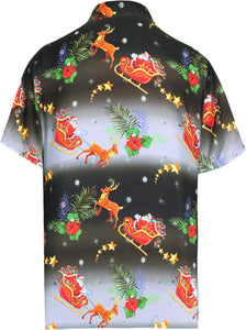 HAPPY BAY Men's 3D HD Santa Claus Christmas Button Up Short Sleeve Hawaiian Shirt Black_AA323