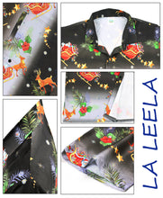 Load image into Gallery viewer, La Leela  Men&#39;s 3D HD Santa Claus Christmas Button Up Short Sleeve Hawaiian Shirt Black_AA323