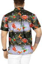 Load image into Gallery viewer, La Leela  Men&#39;s 3D HD Santa Claus Christmas Button Up Short Sleeve Hawaiian Shirt Black_AA323