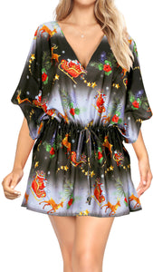 HAPPY BAY 3D HD Christmas Short Sleeve Dresses for Women Casual Summer V Neck Tunic Dress US 16-28W Black_Y934