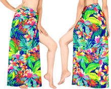 Load image into Gallery viewer, La Leela Women&#39;s Hawaiian Bikini Beach Wrap Sheer Sarong Swimming Bathing suit Beachwear Swim Dress Pareo Cover up Long 78&quot;X42&quot;  Blue 913593