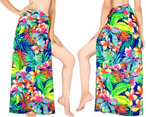 La Leela Women's Hawaiian Bikini Beach Wrap Sheer Sarong Swimming Bathing suit Beachwear Swim Dress Pareo Cover up Long 78"X42"  Blue 913593