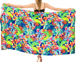 La Leela Women's Hawaiian Bikini Beach Wrap Sheer Sarong Swimming Bathing suit Beachwear Swim Dress Pareo Cover up Long 78"X42"  Blue 913593