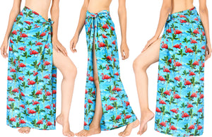 La Leela Women's Hawaiian Bikini Beach Wrap Sheer Sarong Swimming Bathing suit Beachwear Swim Dress Pareo Cover up Long 78"X42"  Blue 913595