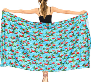 La Leela Women's Hawaiian Bikini Beach Wrap Sheer Sarong Swimming Bathing suit Beachwear Swim Dress Pareo Cover up Long 78"X42"  Blue 913595