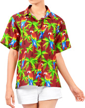Load image into Gallery viewer, la-leela-womens-parrot-covert-hawaiian-aloha-tropical-beach--short-sleeve-relaxed-fit-blouse-printed-shirt-red