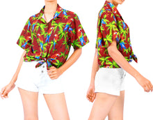 Load image into Gallery viewer, La Leela Women&#39;s Parrot Covert Hawaiian Aloha Tropical Beach  Short Sleeve Relaxed Fit Blouse Printed Shirt Red