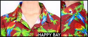 La Leela Women's Parrot Covert Hawaiian Aloha Tropical Beach  Short Sleeve Relaxed Fit Blouse Printed Shirt Red