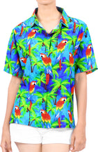 Load image into Gallery viewer, la-leela-womens-parrot-covert-hawaiian-aloha-tropical-beach--short-sleeve-relaxed-fit-blouse-printed-shirt-blue
