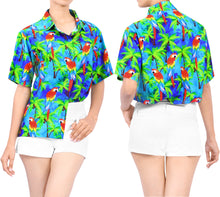 Load image into Gallery viewer, La Leela Women&#39;s Parrot Covert Hawaiian Aloha Tropical Beach  Short Sleeve Relaxed Fit Blouse Printed Shirt Blue